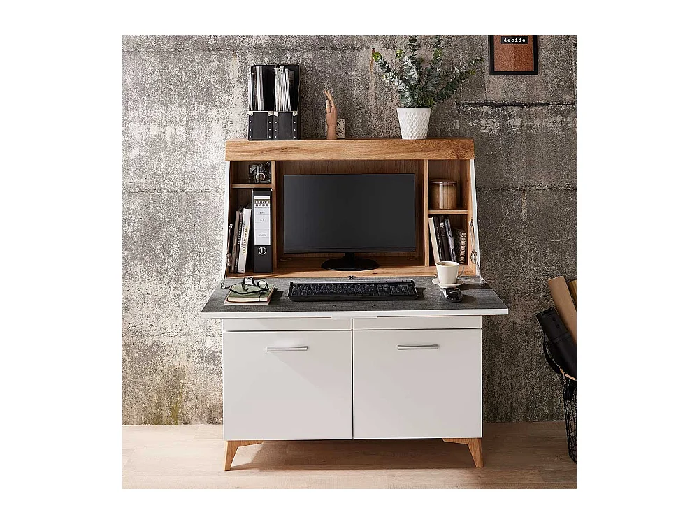 Moderner Sekretär mit Schreibklappe Eichefarben & Weiß