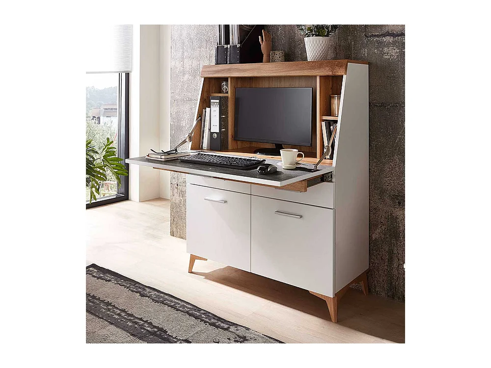 Moderner Sekretär mit Schreibklappe Eichefarben & Weiß