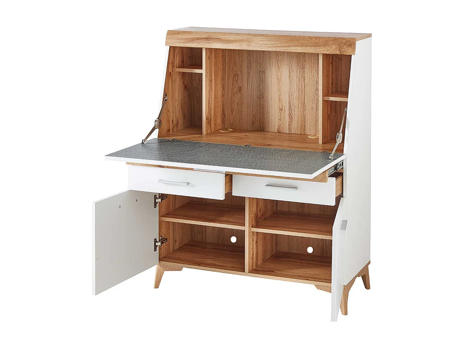Moderner Sekretär mit Schreibklappe Eichefarben & Weiß