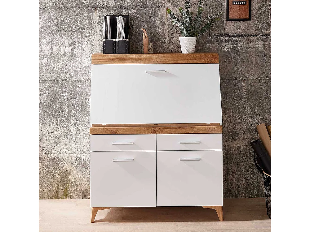 Moderner Sekretär mit Schreibklappe Eichefarben & Weiß