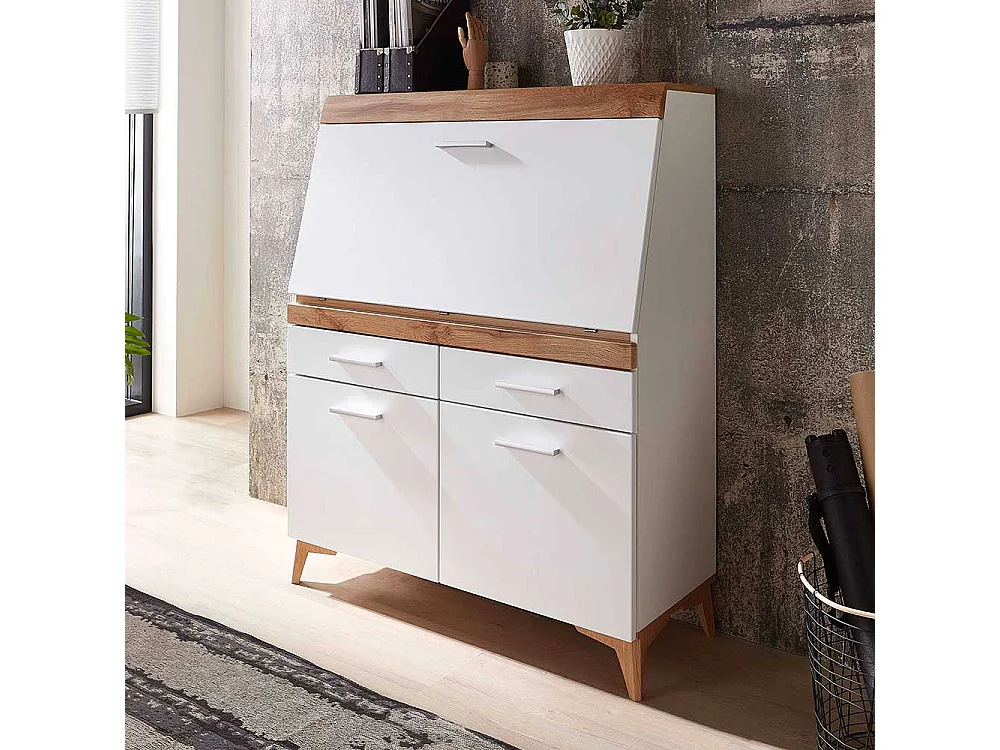 Moderner Sekretär mit Schreibklappe Eichefarben & Weiß