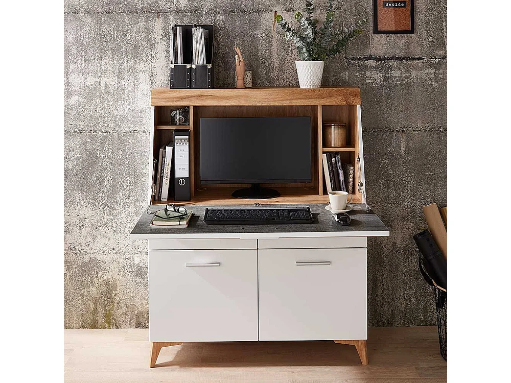 Moderner Sekretär mit Schreibklappe Eichefarben & Weiß