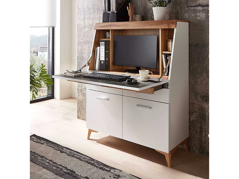 Moderner Sekretär mit Schreibklappe Eichefarben & Weiß