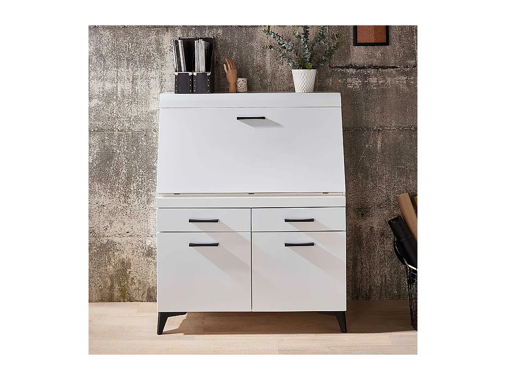 Moderner Schreibsekretär in Weiß zwei Schubladen & zwei Türen