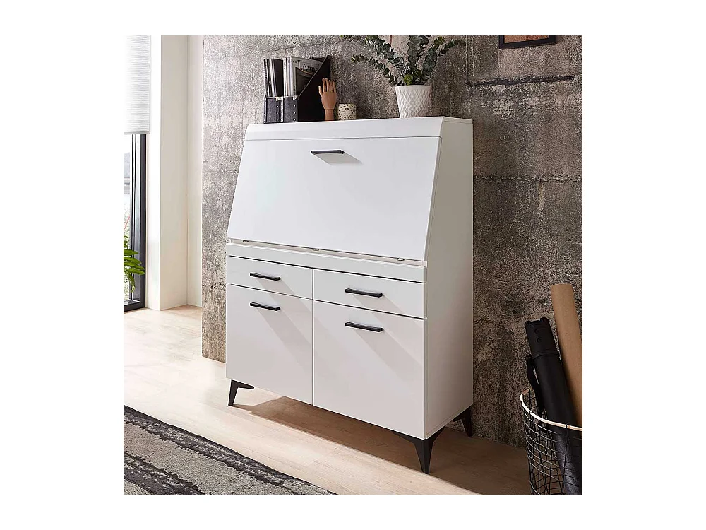 Moderner Schreibsekretär in Weiß zwei Schubladen & zwei Türen