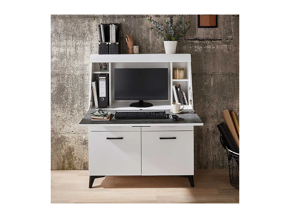 Moderner Schreibsekretär in Weiß zwei Schubladen & zwei Türen