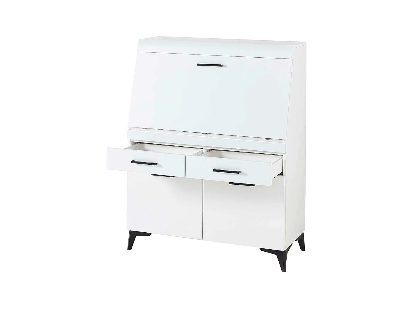 Moderner Schreibsekretär in Weiß zwei Schubladen & zwei Türen