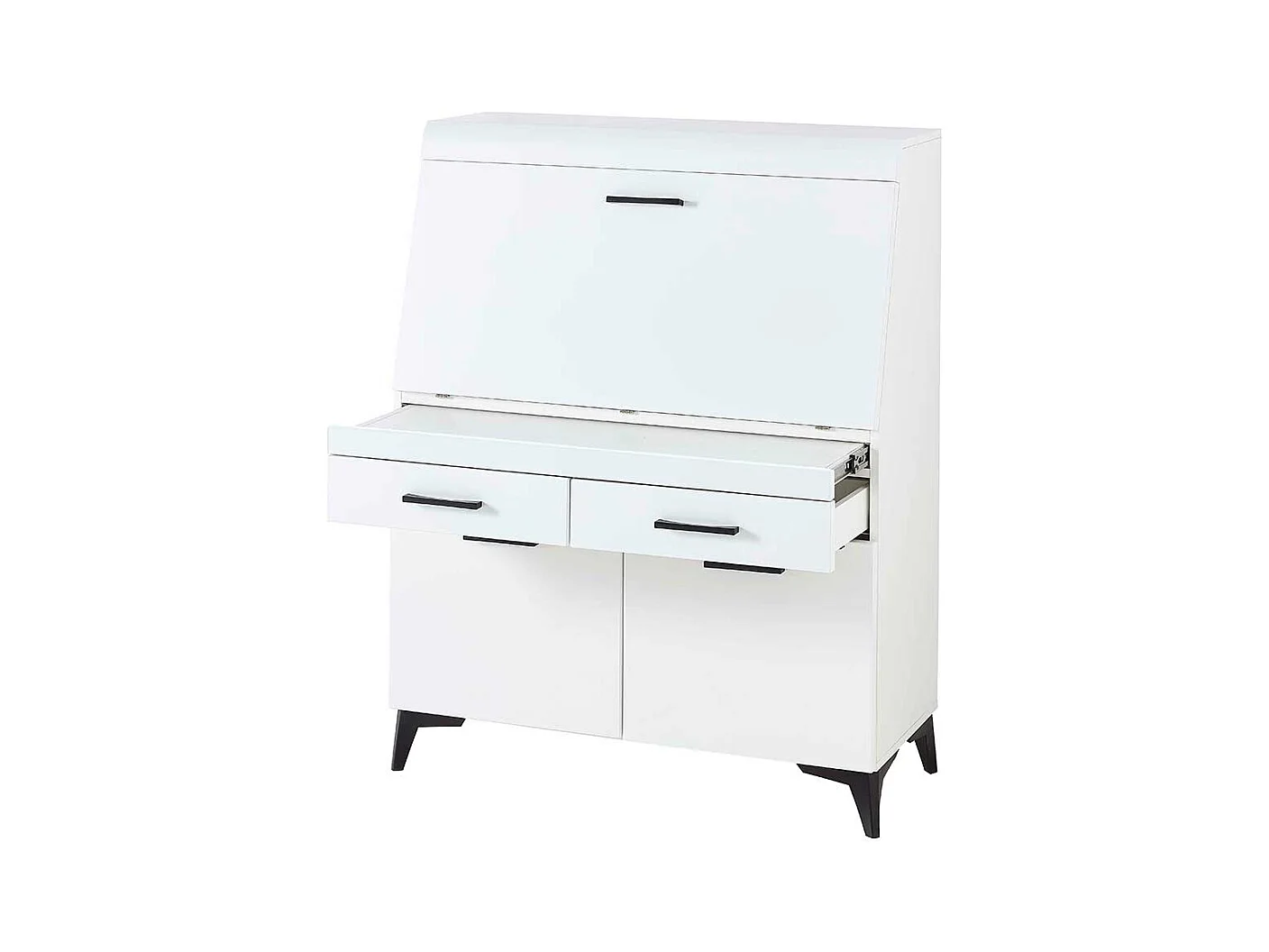 Moderner Schreibsekretär in Weiß zwei Schubladen & zwei Türen