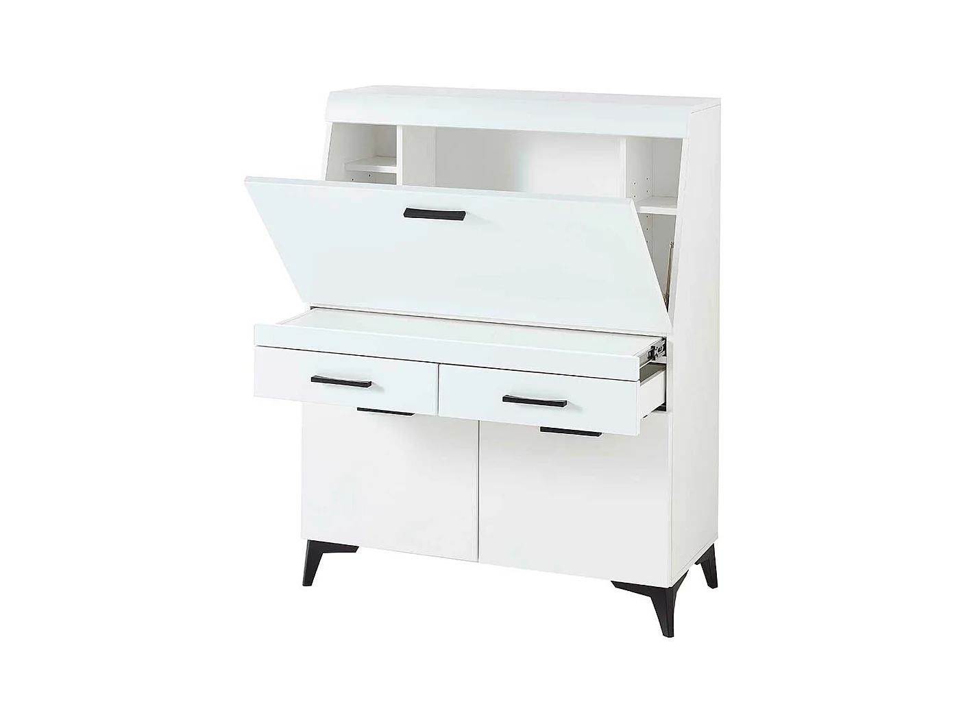 Moderner Schreibsekretär in Weiß zwei Schubladen & zwei Türen