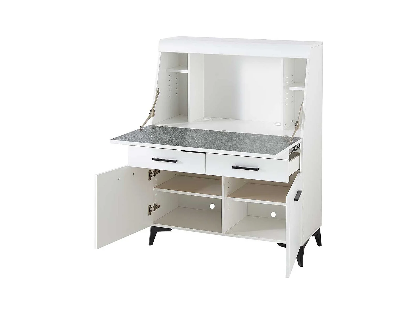 Moderner Schreibsekretär in Weiß zwei Schubladen & zwei Türen