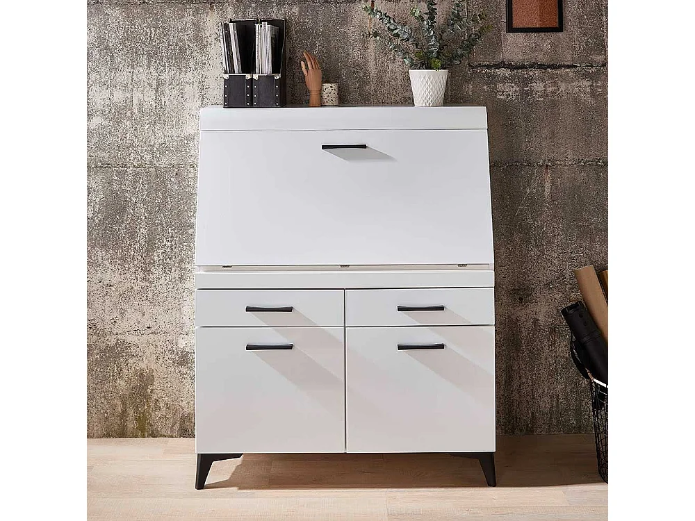 Moderner Schreibsekretär in Weiß zwei Schubladen & zwei Türen