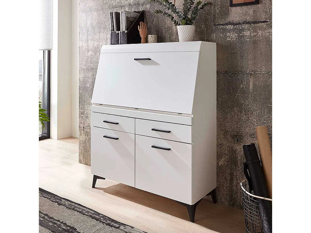 Moderner Schreibsekretär in Weiß zwei Schubladen & zwei Türen