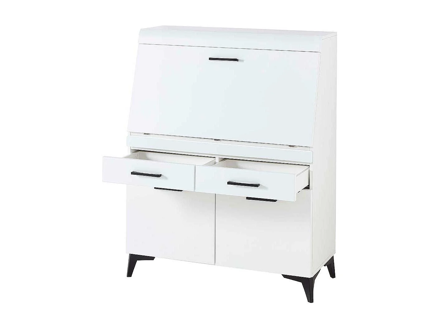 Moderner Schreibsekretär in Weiß zwei Schubladen & zwei Türen