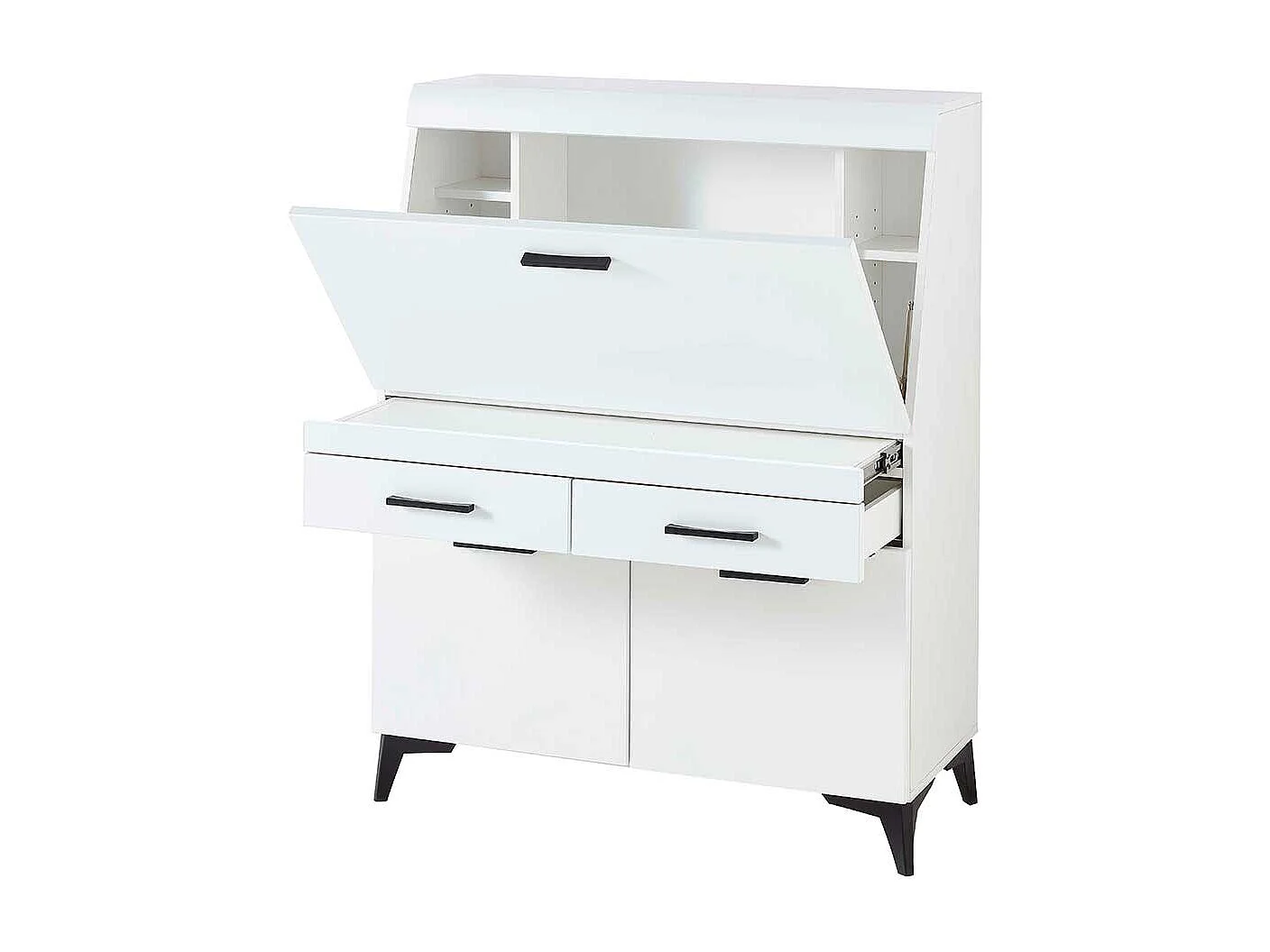 Moderner Schreibsekretär in Weiß zwei Schubladen & zwei Türen