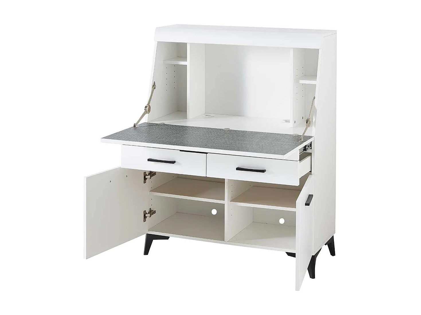 Moderner Schreibsekretär in Weiß zwei Schubladen & zwei Türen