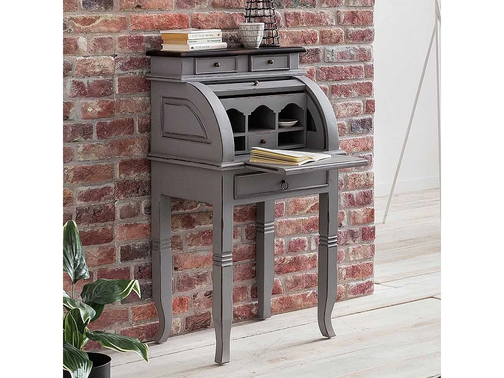 Holz Sekretär aus Akazie Massivholz Rollade