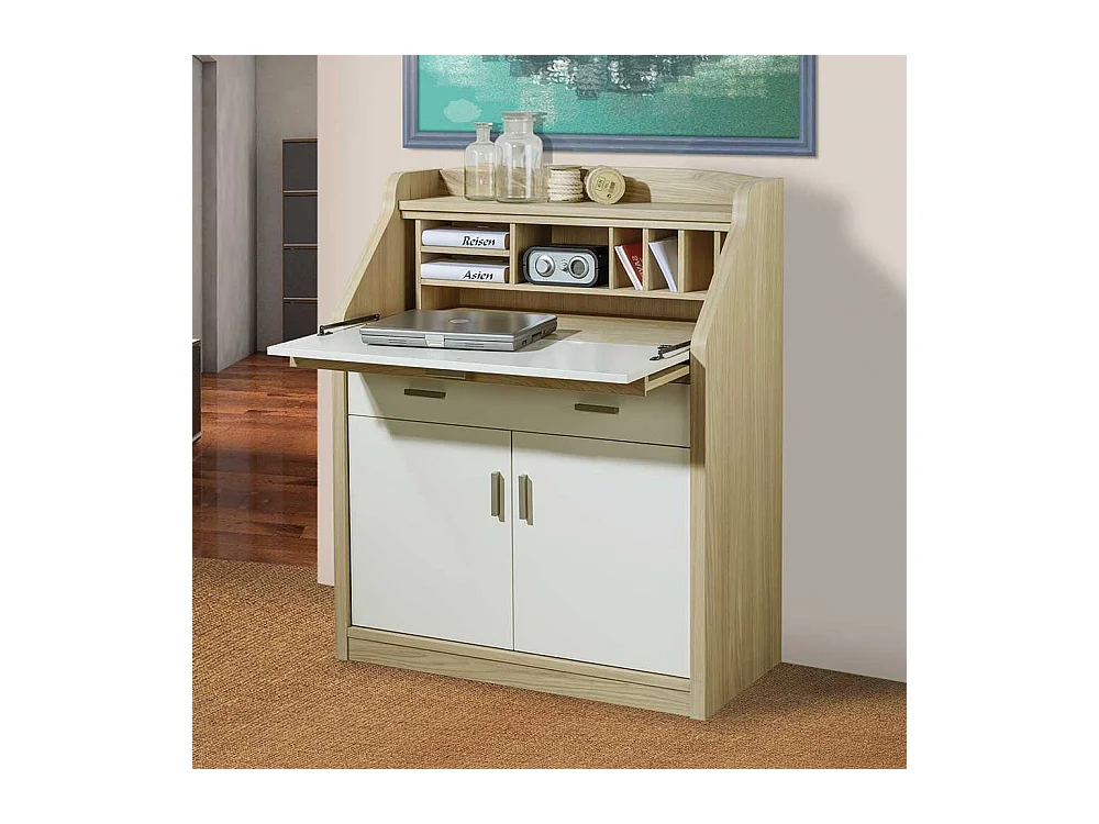 Sekretär in Eiche Bianco und Cremefarben modern