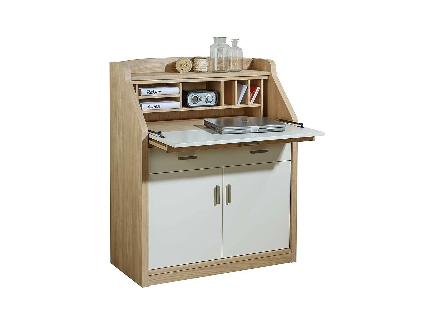 Sekretär in Eiche Bianco und Cremefarben modern