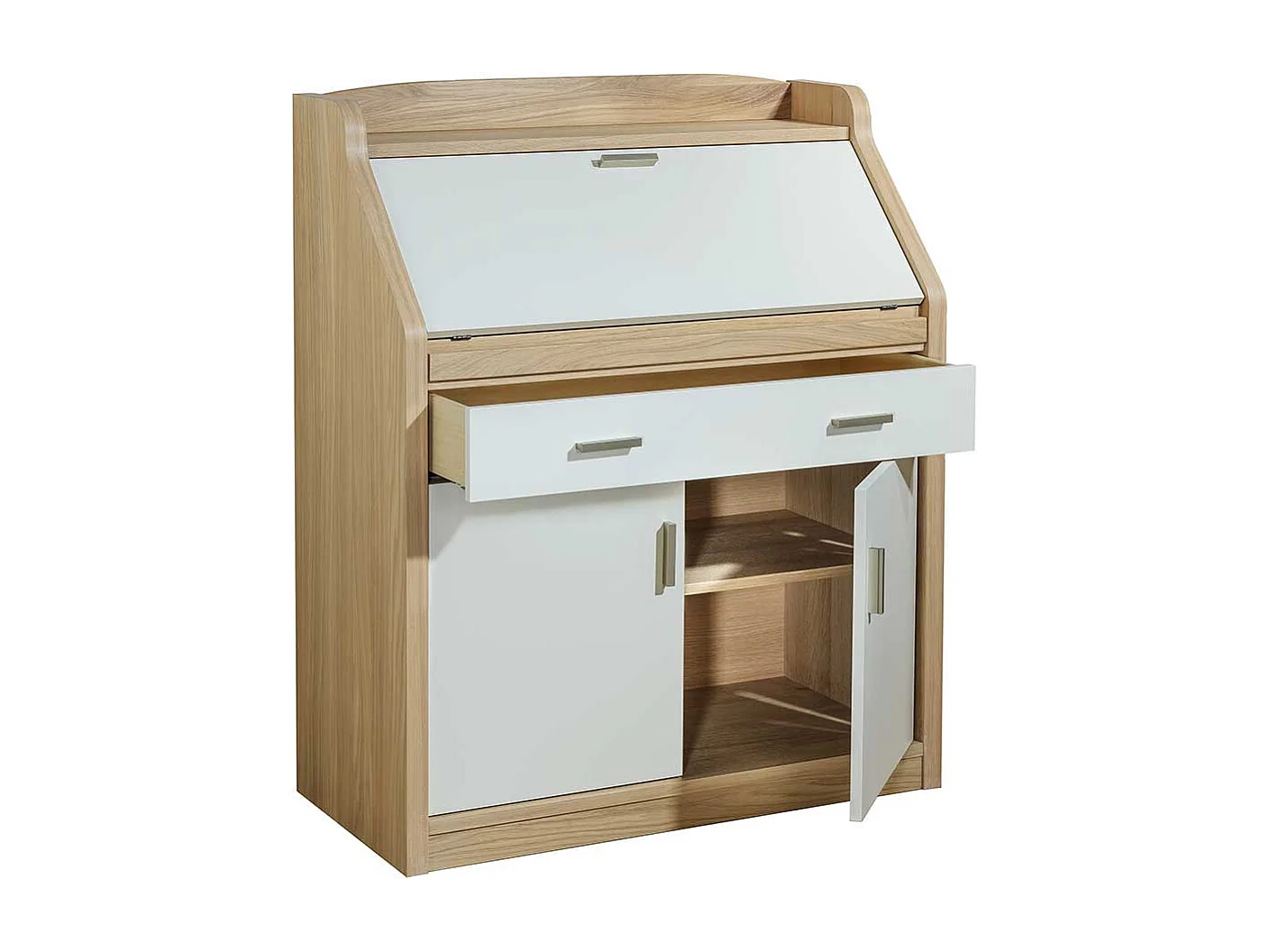 Sekretär in Eiche Bianco und Cremefarben modern