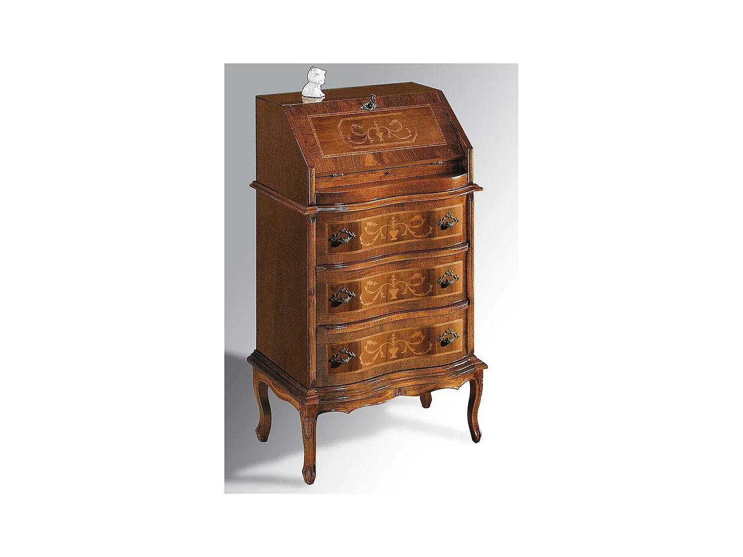 Sekretärschrank in Nussbaumfarben drei Schubladen und Klappe