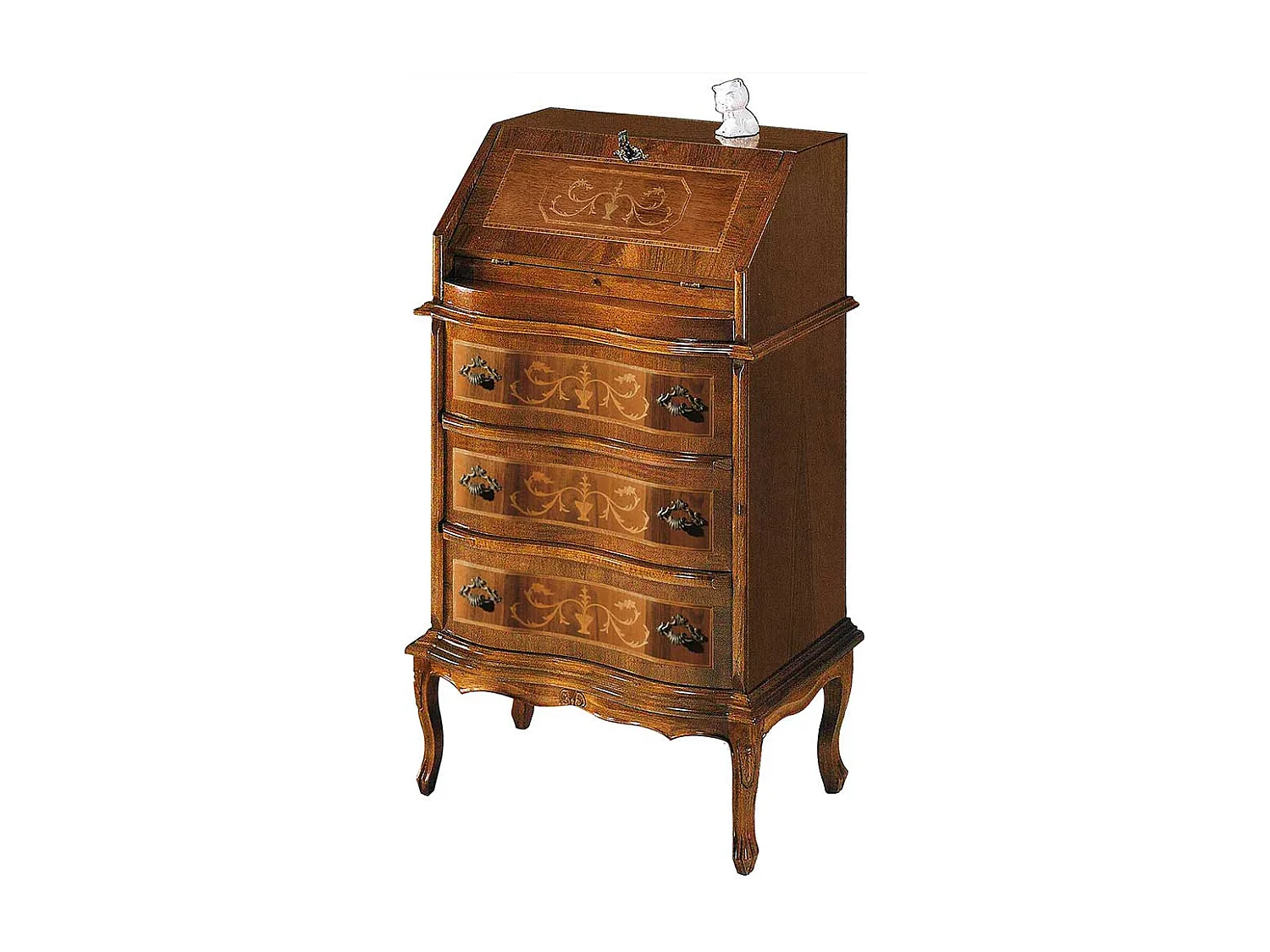 Sekretärschrank in Nussbaumfarben drei Schubladen und Klappe