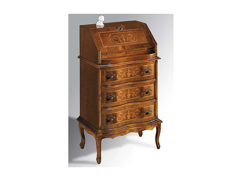 Sekretärschrank in Nussbaumfarben drei Schubladen und Klappe