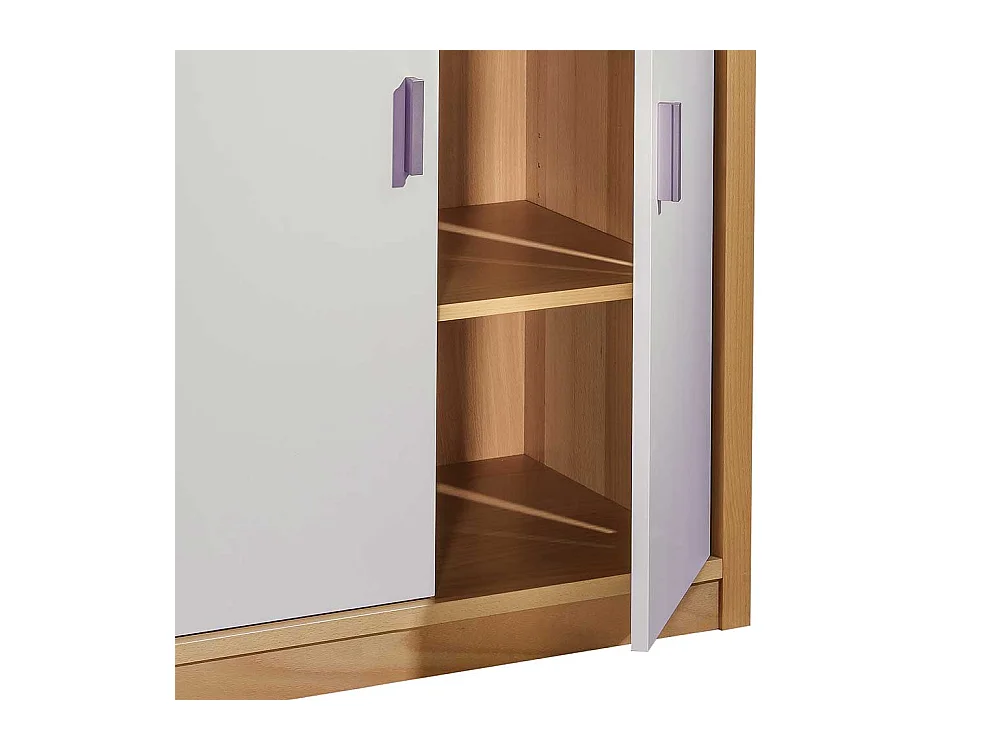 Sekretärschrank in Creme Weiß und mit Buche furniert 120 cm hoch