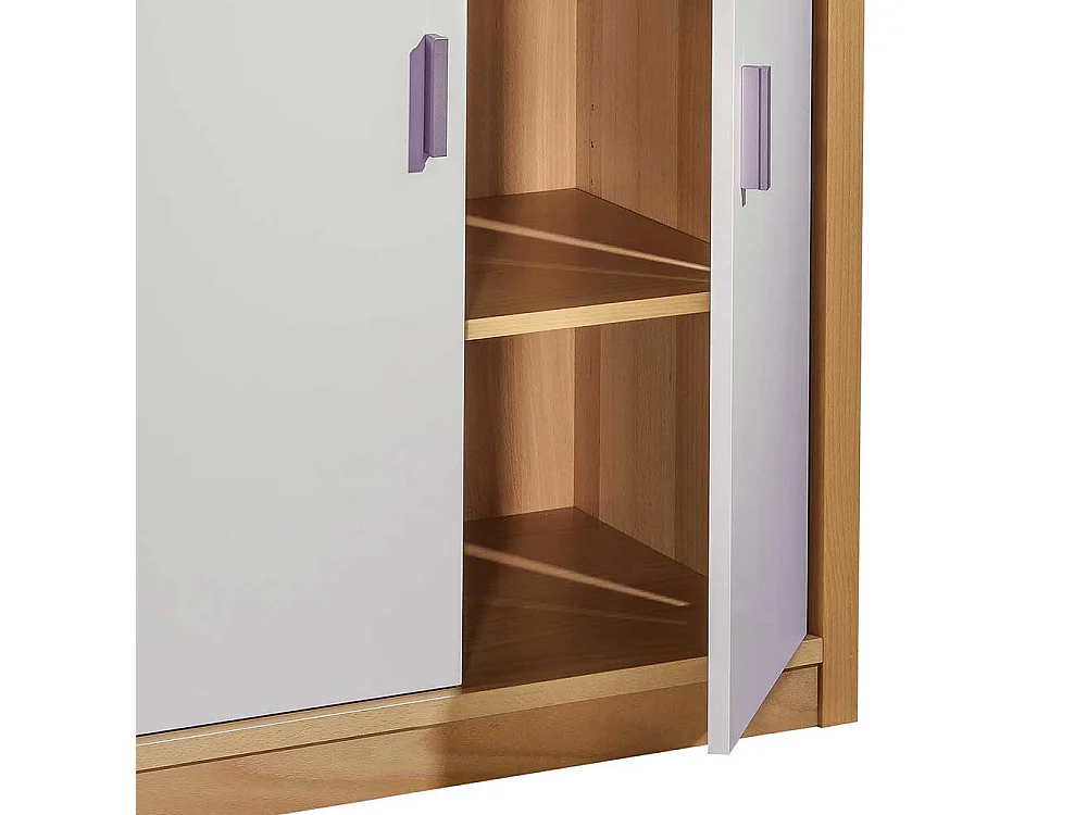 Sekretärschrank in Creme Weiß und mit Buche furniert 120 cm hoch