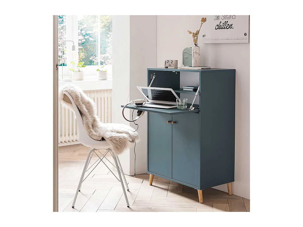 Sekret�r Home Office in Petrol und Eichefarben Made in Germany