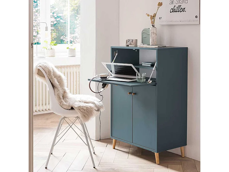 Sekretär Home Office in Petrol und Eichefarben Made in Germany