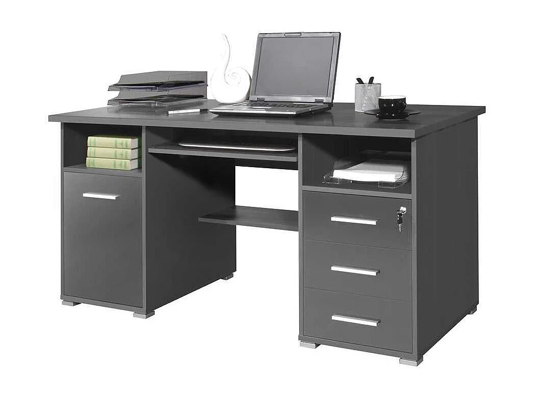 PC-Schreibtisch in Grau Tastaturauszug