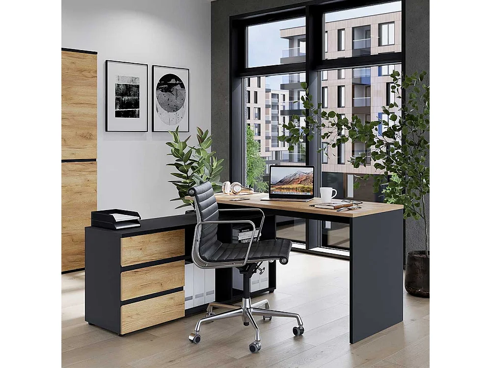 Computereckschreibtisch mit drei Schubladen 146 cm breit