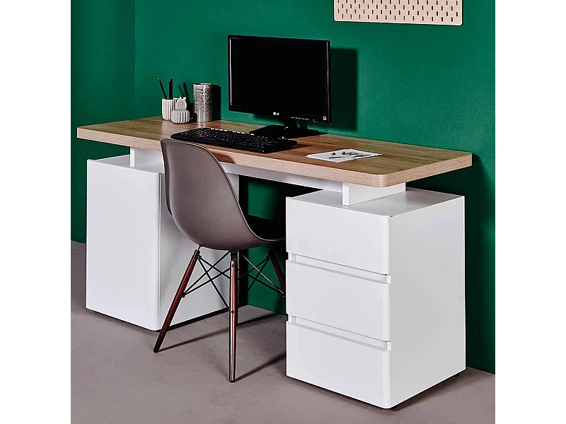 Bürotisch in Weiß Eiche 150 cm