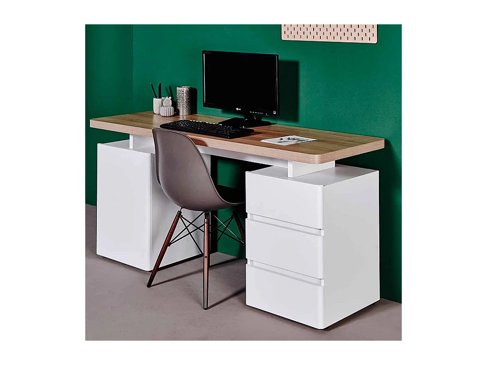 Bürotisch in Weiß Eiche 150 cm