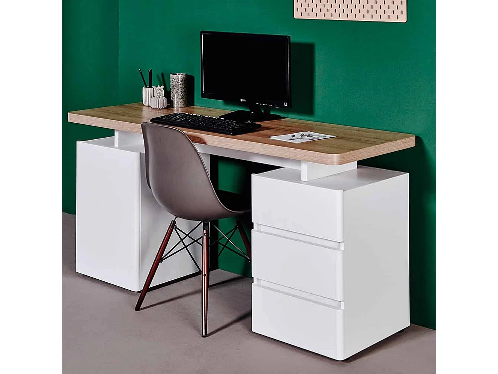 Bürotisch in Weiß Eiche 150 cm