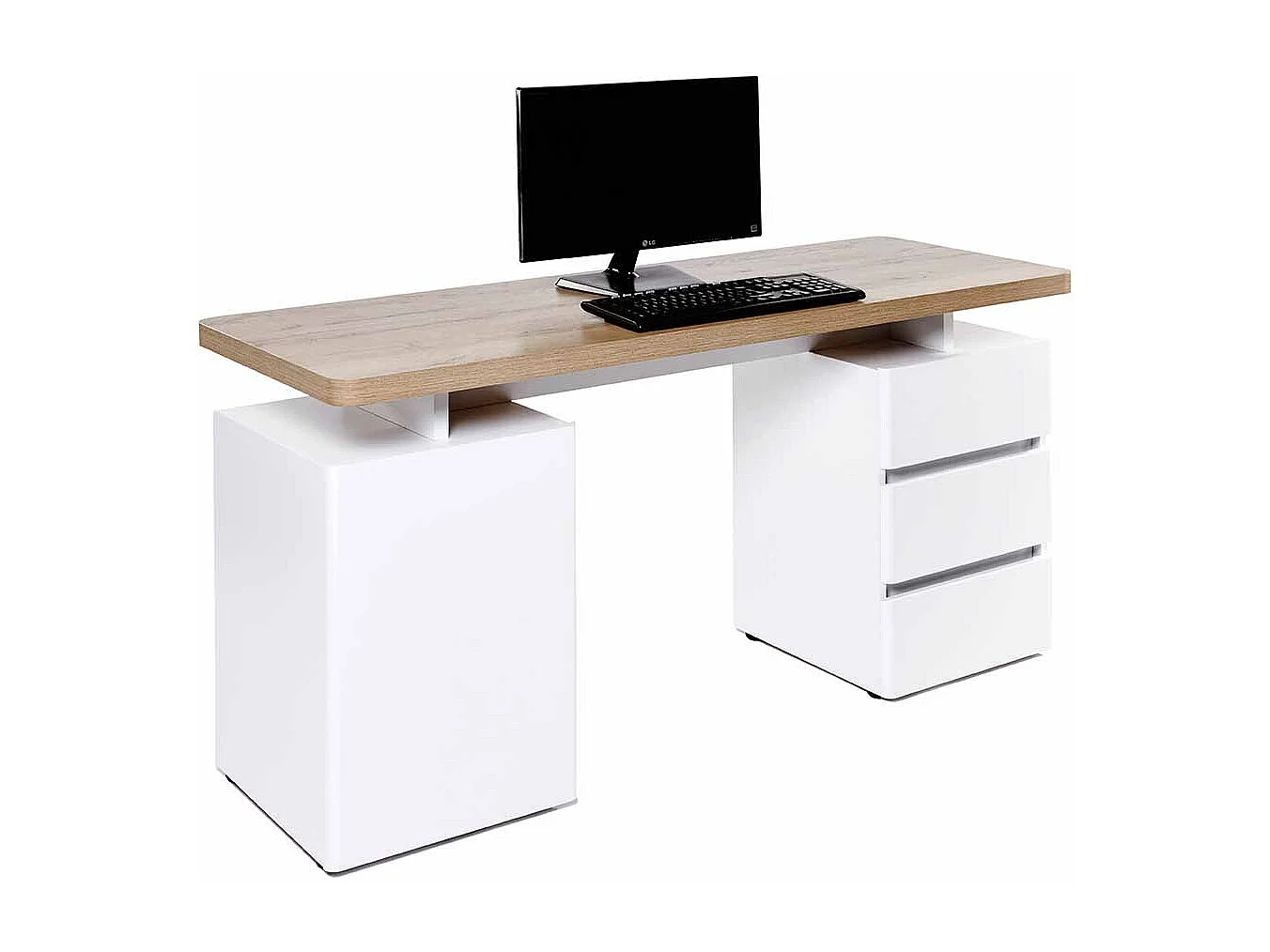 Bürotisch in Weiß Eiche 150 cm