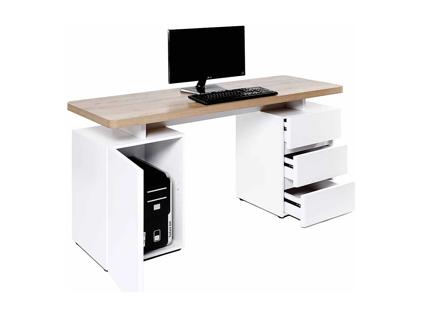 Bürotisch in Weiß Eiche 150 cm