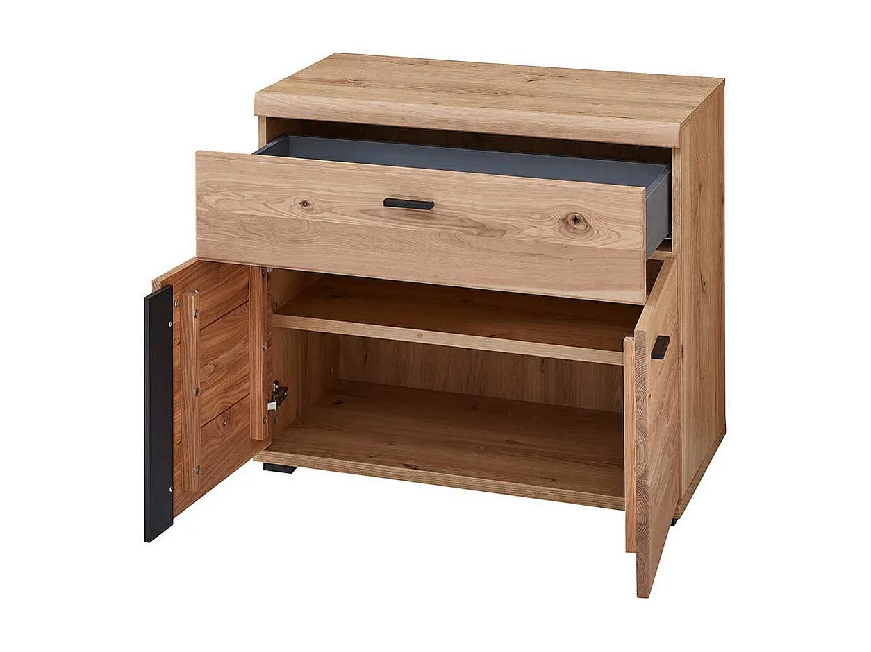 Eckbürotisch in Wildeiche und Eschefarben Seitenregalen