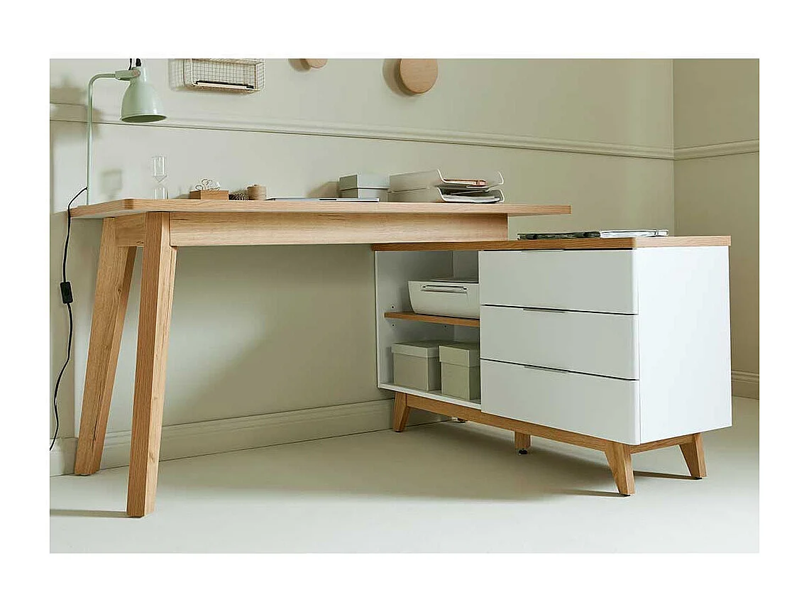 Computertisch Ecke Schreibtisch in Weiß und Kerneichefarben