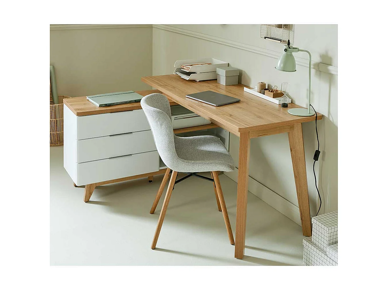 Computertisch Ecke Schreibtisch in Weiß und Kerneichefarben