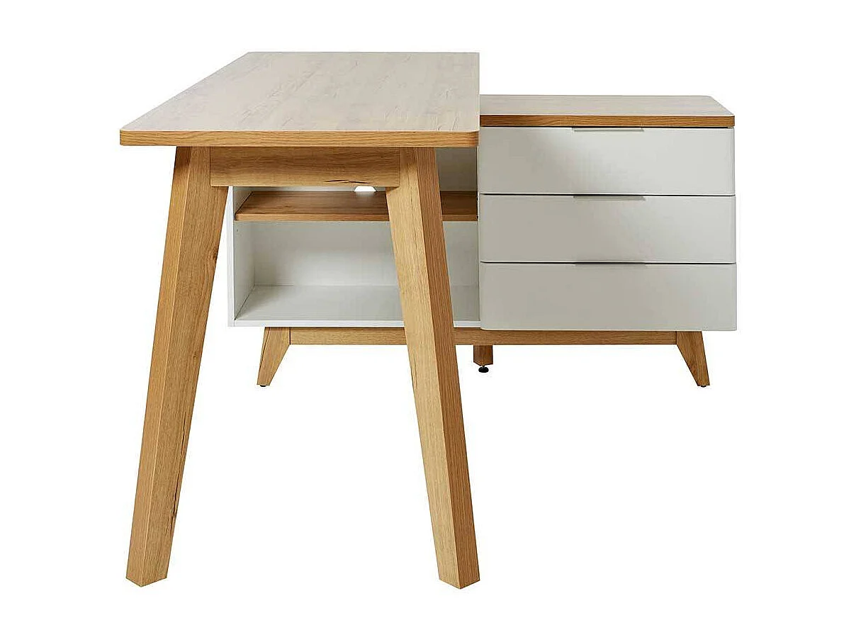 Computertisch Ecke Schreibtisch in Weiß und Kerneichefarben