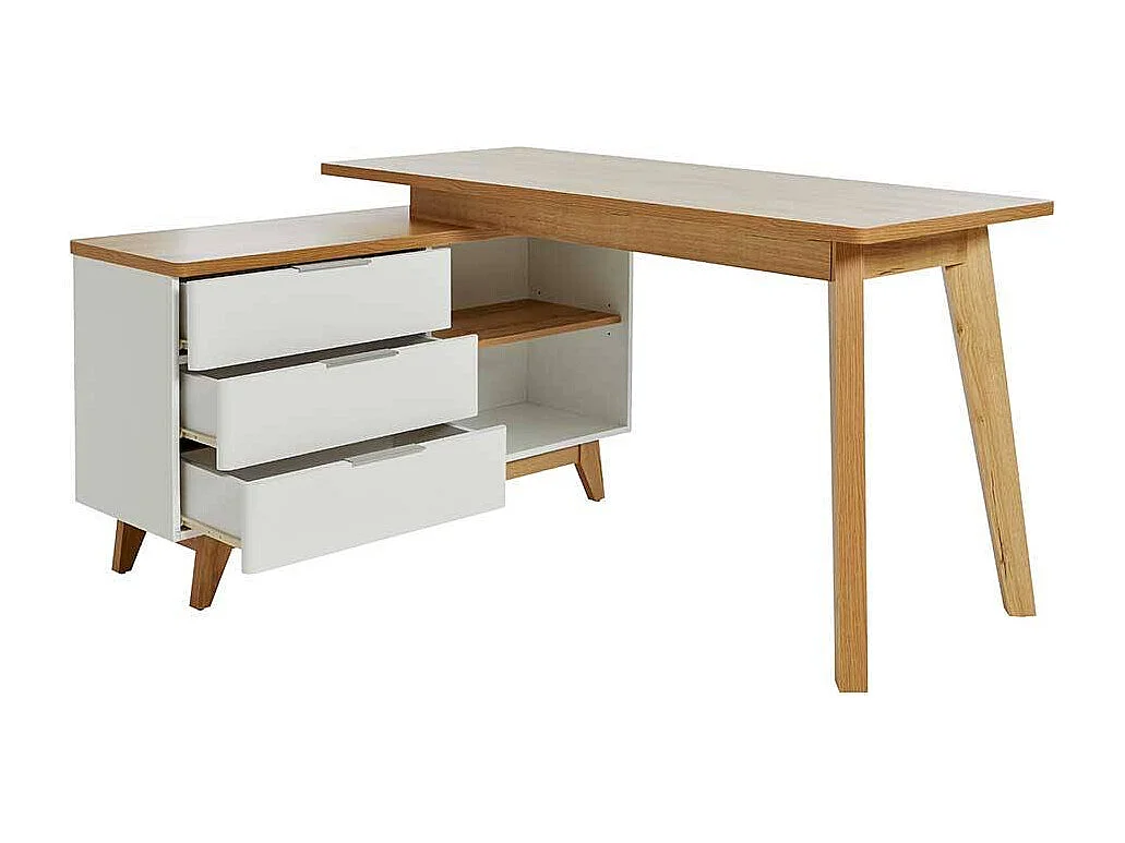Computertisch Ecke Schreibtisch in Weiß und Kerneichefarben