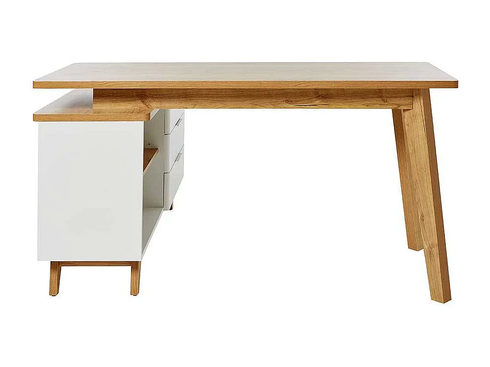 Computertisch Ecke Schreibtisch in Weiß und Kerneichefarben