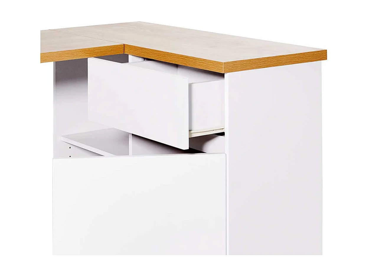 Winkelschreibtisch in Weiß und Eiche Optik Skandi Design