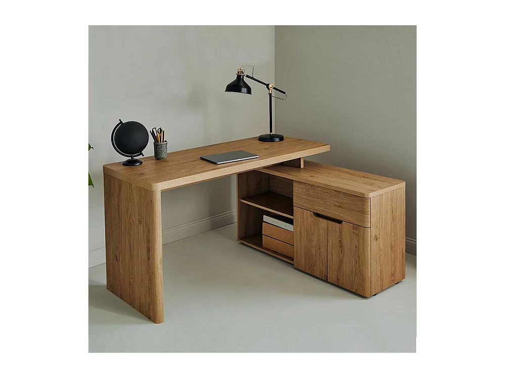 Eckbürotisch Schreibtisch in Eichefarben mit Seitenregalen