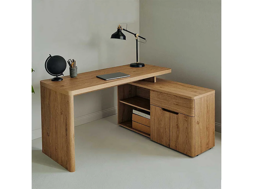 Eckbürotisch Schreibtisch in Eichefarben mit Seitenregalen