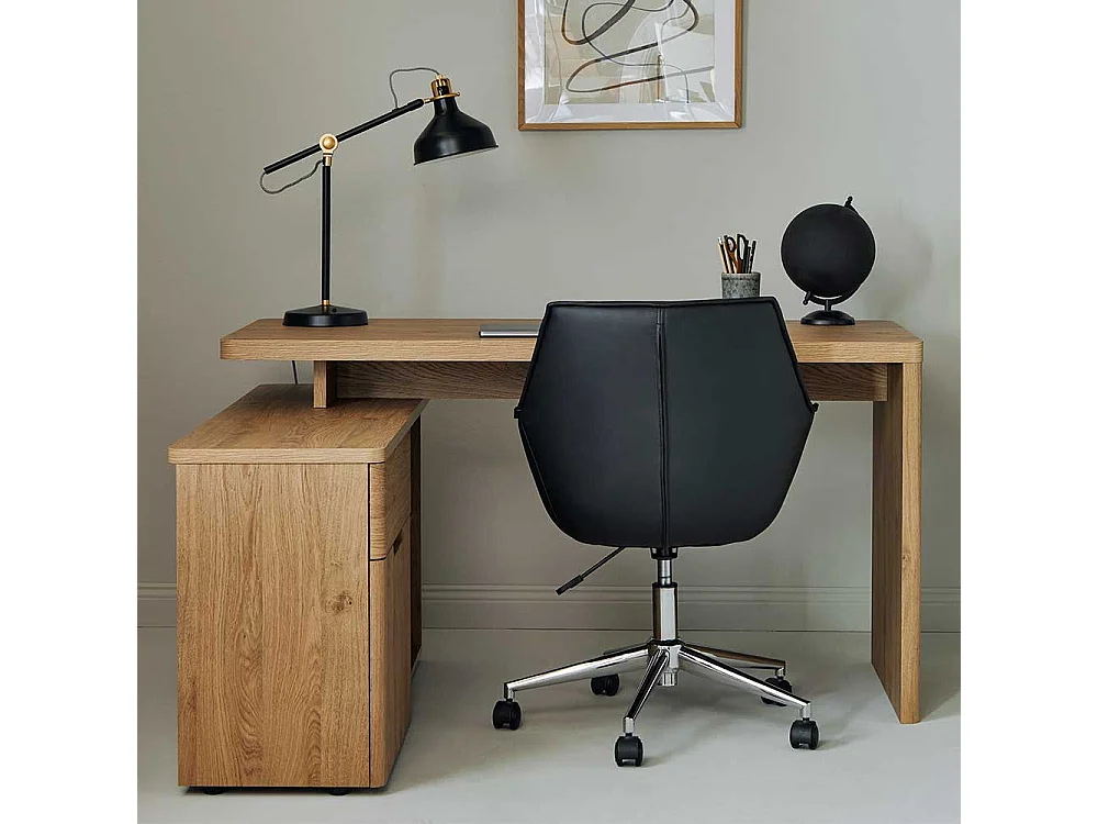 Eckbürotisch Schreibtisch in Eichefarben mit Seitenregalen