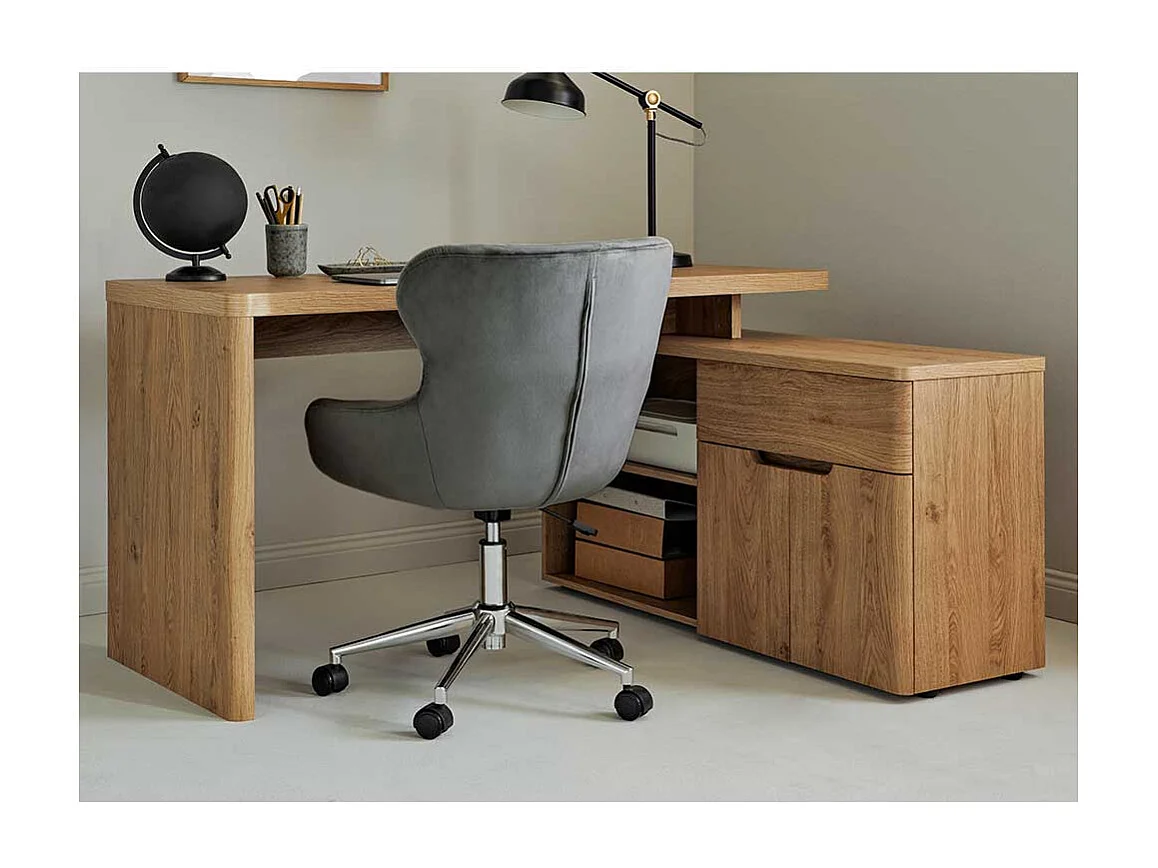 Eckbürotisch Schreibtisch in Eichefarben mit Seitenregalen