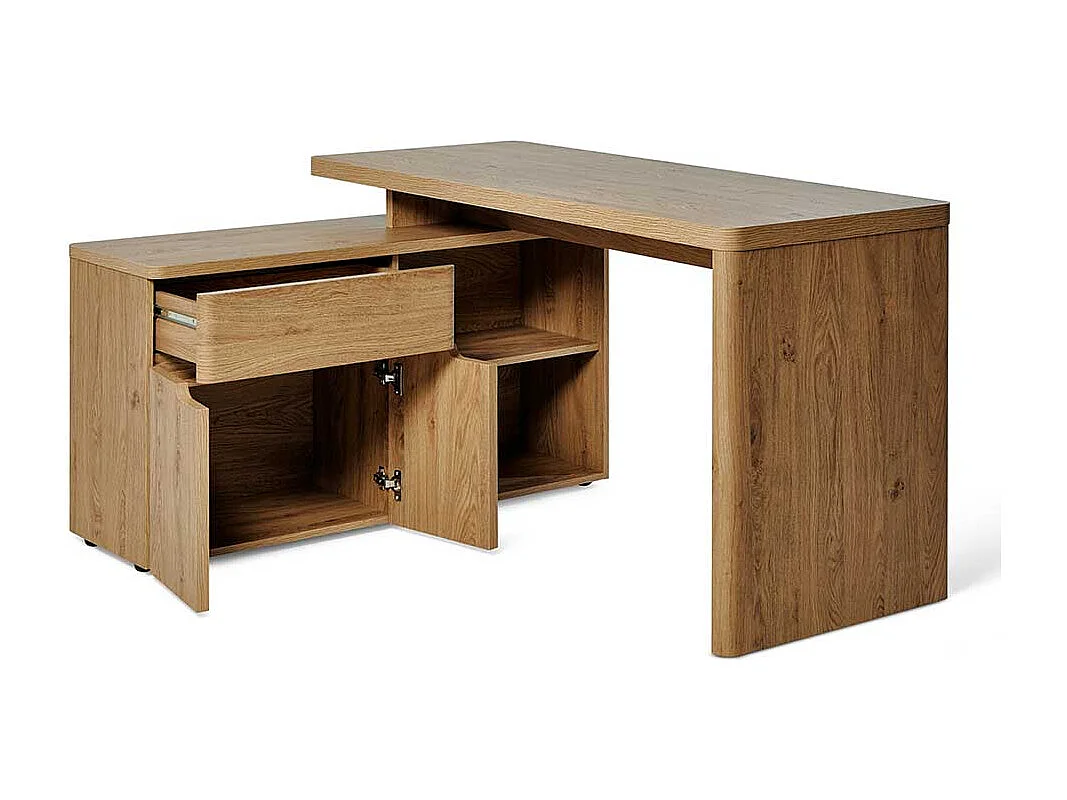 Eckbürotisch Schreibtisch in Eichefarben mit Seitenregalen