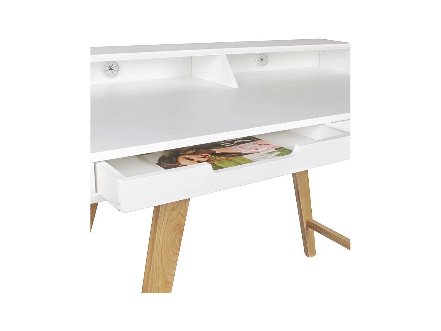 Jugendschreibtisch im Skandi Design Weiß und Eiche massiv